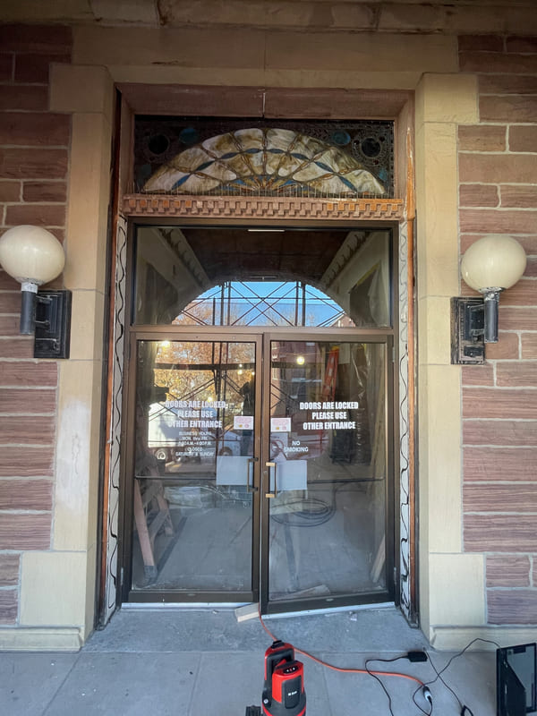 Restoration work on locked entrance doors at Perry County Courthouse by Rockwood Door in Ohio.